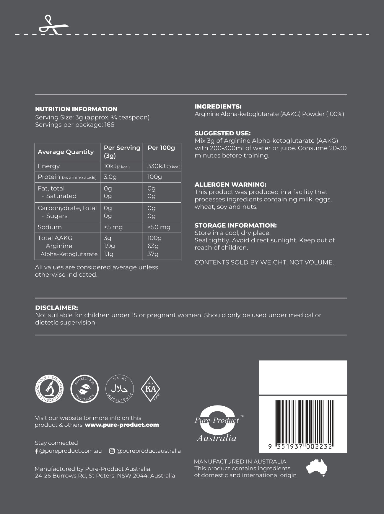 L-Arginine Alpha-Ketoglutarate AAKG powder Pure Product Australia