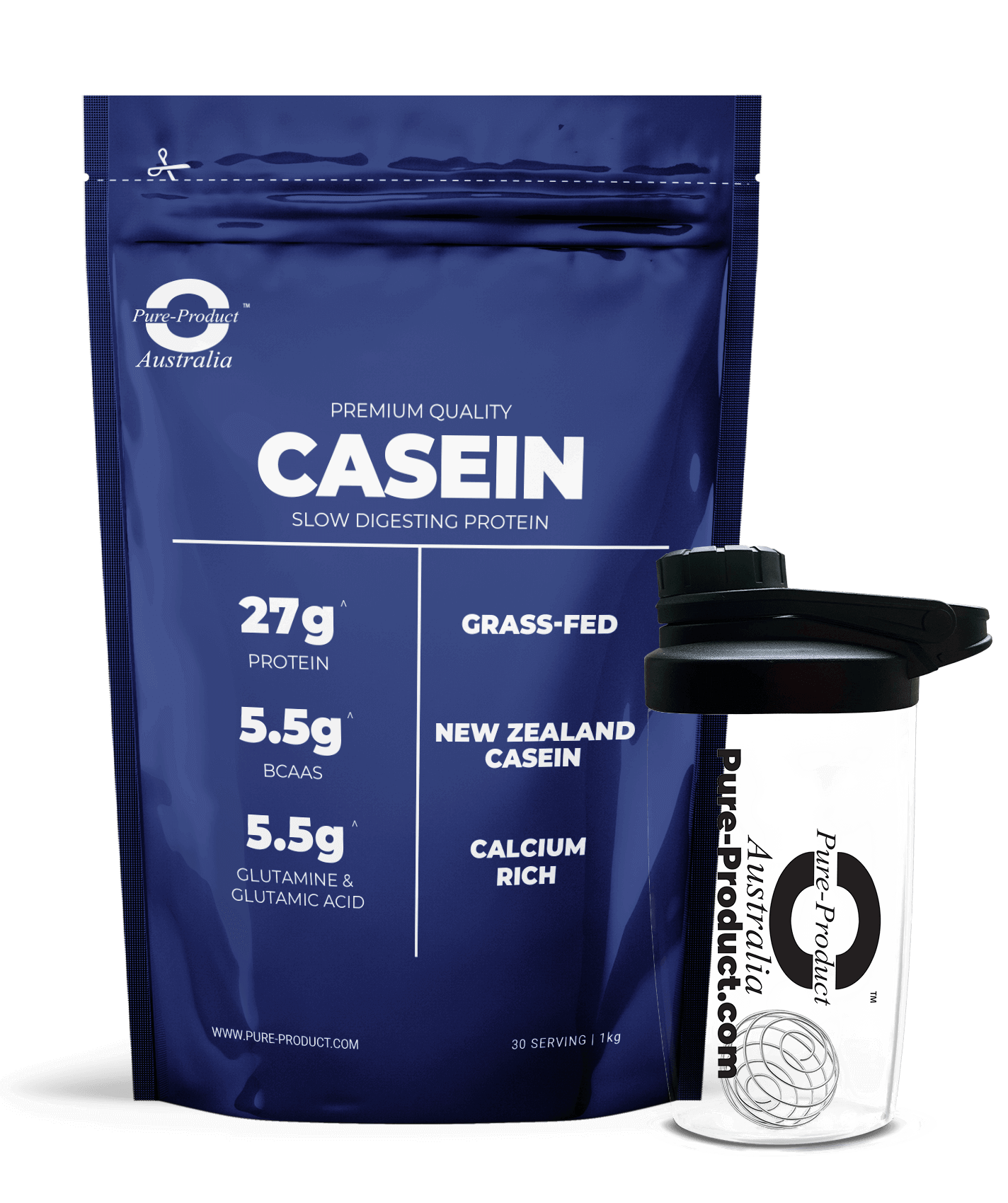 Premium quality grass-fed New Zealand micellar casein protein with shaker for athletes seeking optimal performance and recovery.