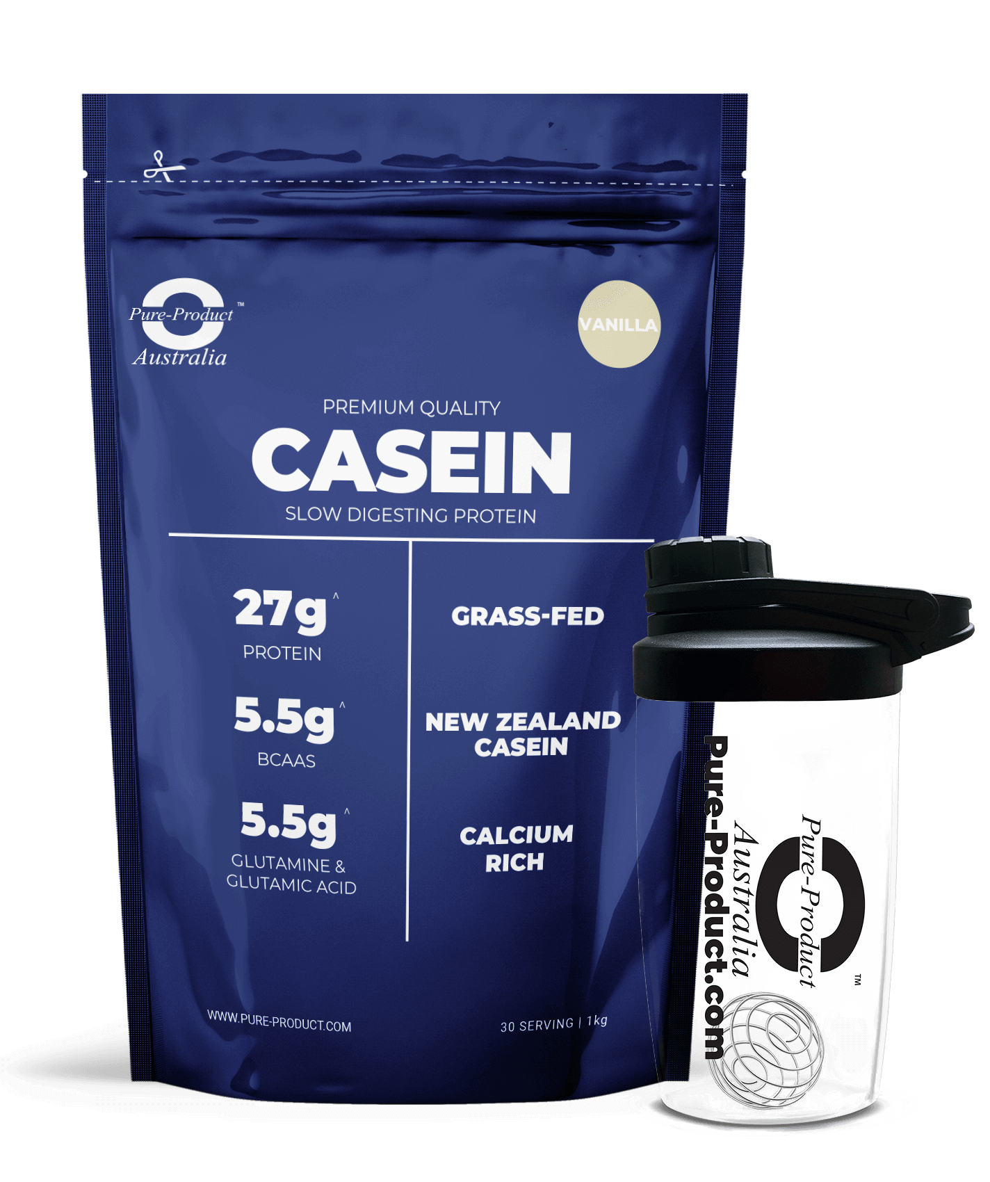 Premium Quality Vanilla Micellar Casein Protein with New Zealand Grass-Fed 27g Protein - Pure Performance for Serious Athletes