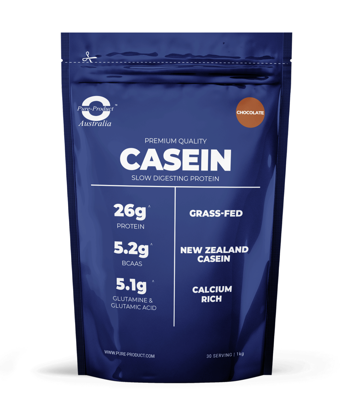 Premium Quality Grass-Fed Micellar Casein Protein from New Zealand - For Serious Athletes - 26g Protein, 5.2g BCAAs, Calcium Rich