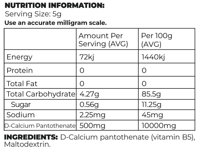 D-Calcium pantothenate (Vitamin B5) Powder - 200g