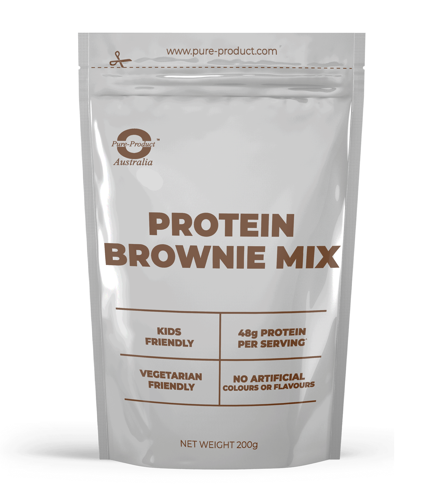 Protein Brownie Mix Pure Product Australia No need to feel guilty about eating these brownies! Pure Product Protein Brownie Mix is a quick and easy-to-make treat that will satisfy your sweet tooth cravings whilst supporting your health and fitness goals.