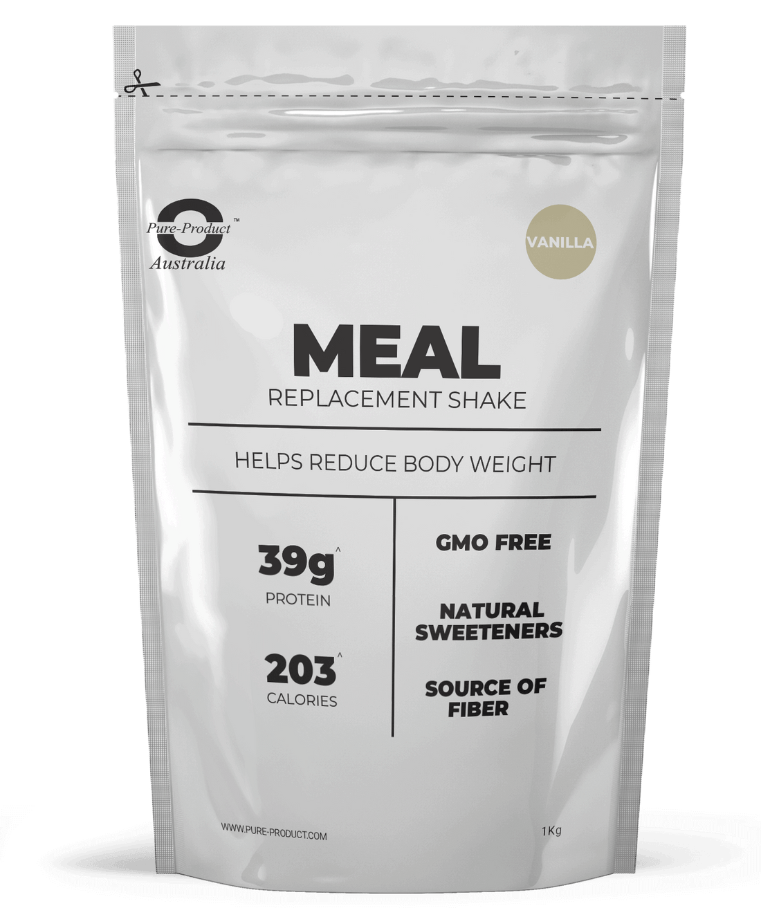 Pure-Product Australia Meal Replacement Shake Vanilla - 39g protein, 203 calories, GMO free, natural sweeteners, source of fiber