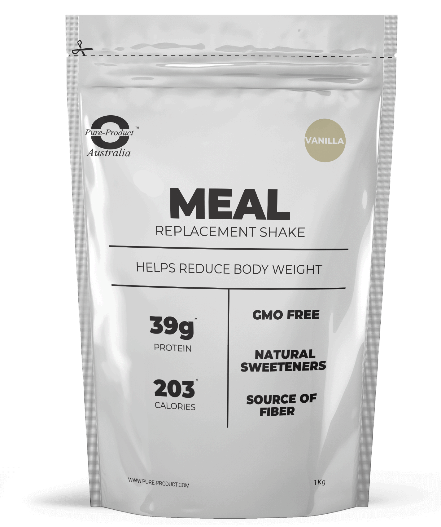 Pure-Product Australia Meal Replacement Shake Vanilla - 39g protein, 203 calories, GMO free, natural sweeteners, source of fiber
