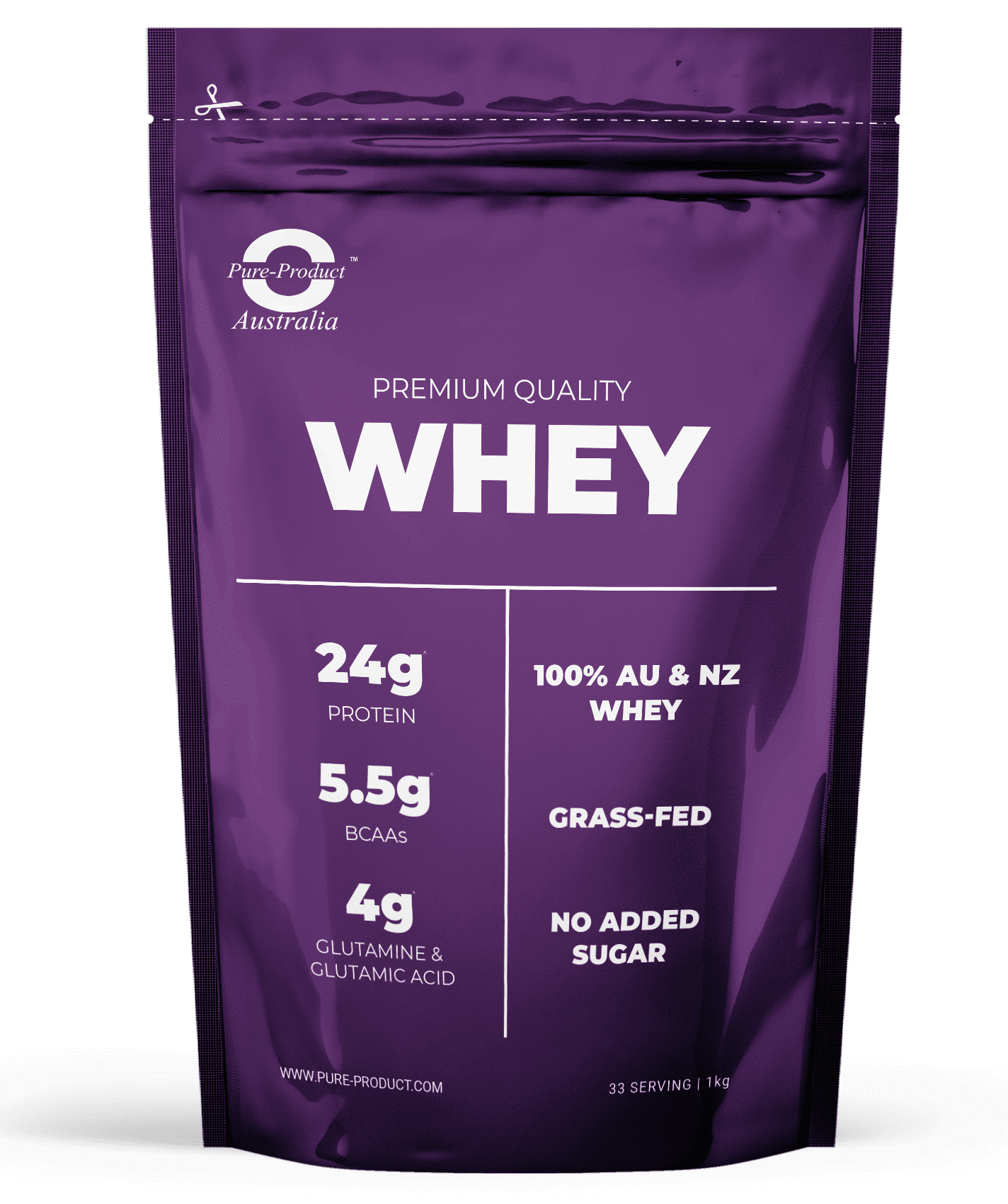 Pure Performance Whey Protein - 24g Protein, 5.5g BCAAs, 4g Glutamine, Grass-Fed, No Added Sugar - Premium Quality from Australia.
