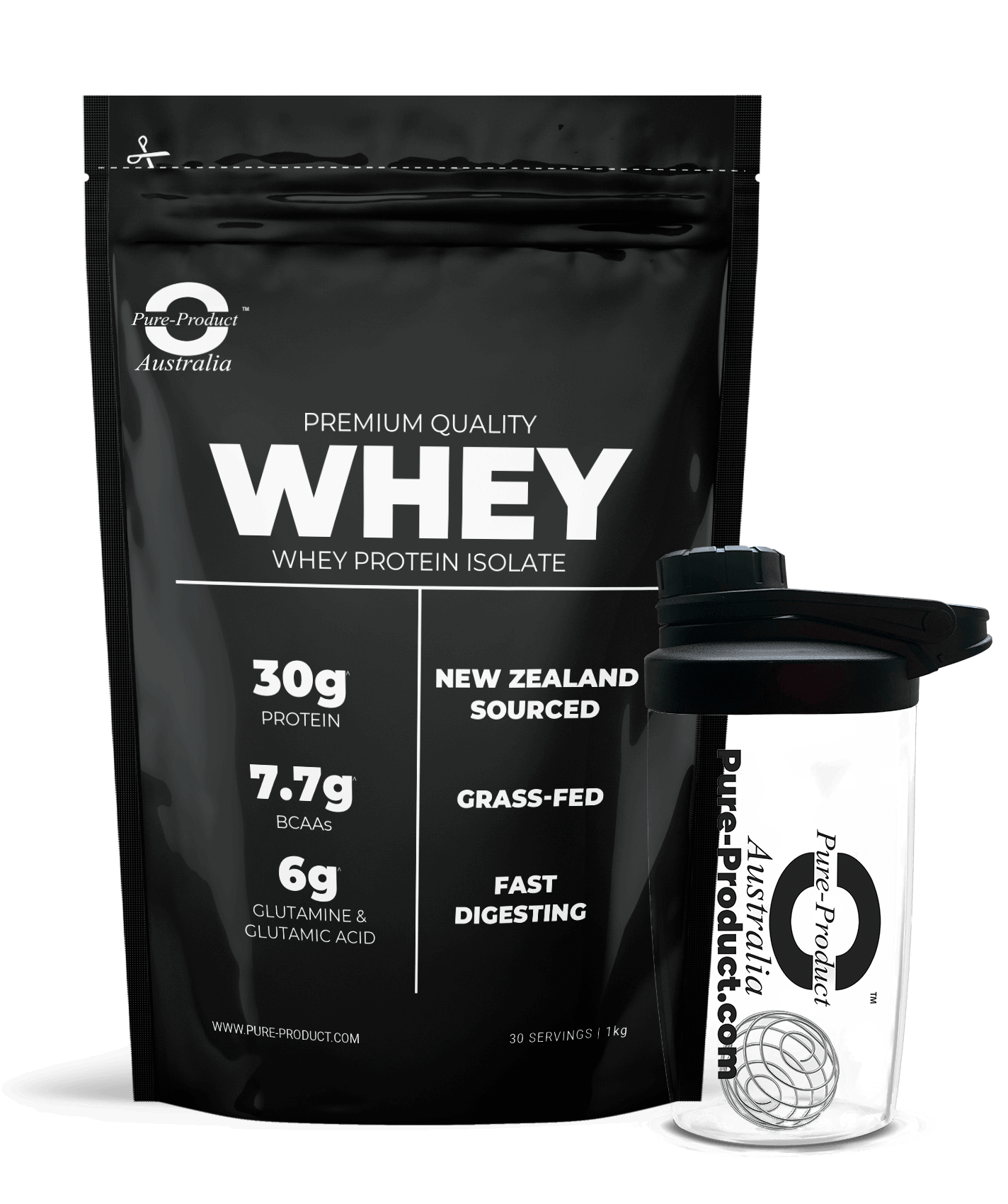 New Zealand whey protein isolate and glass shaker