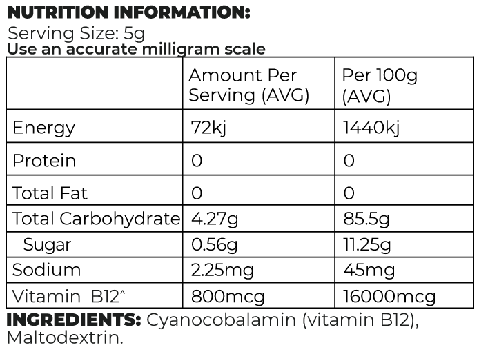 Cyanocobalamin (Vitamin B12) Powder - 800mcg