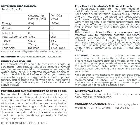 FOLIC ACID (Vitamin B9) Powder - 800mcg