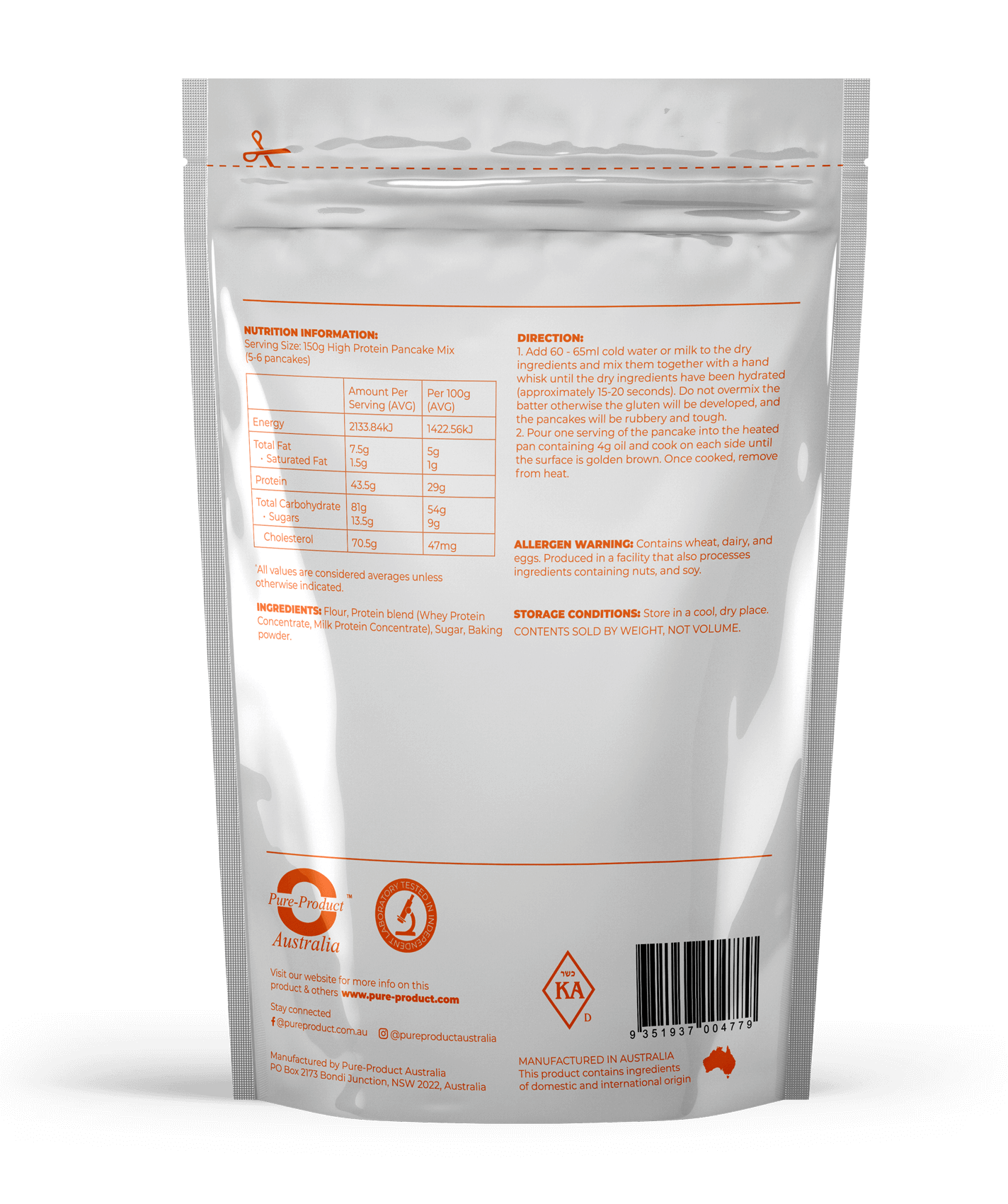 High Protein Pancake Boost your mornings with our high-protein pancake mix, delivering a whopping 43g of protein per serving. Delicious, nutritious, and perfect for sports enthusiasts and health-conscious individuals. Fuel your day the right way!