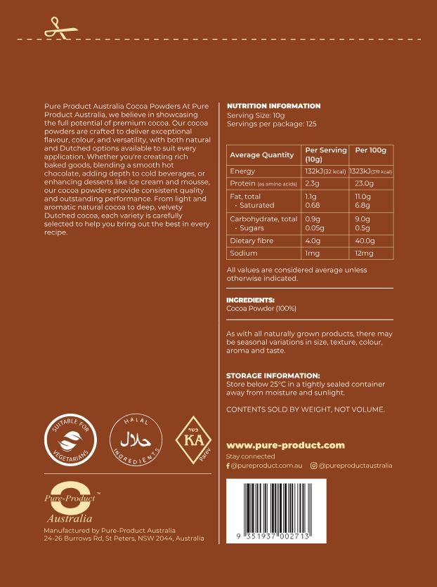 Cocoa powder nutrition information panel