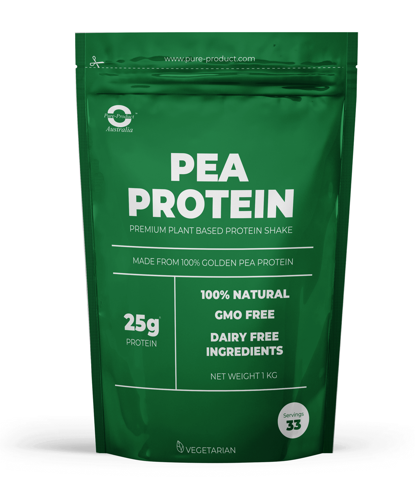 Pea Protein Isolate - Premium Plant-Based Protein Shake, 100% Natural, GMO Free, Dairy Free, 1kg Pack, 25g Protein per Serving.