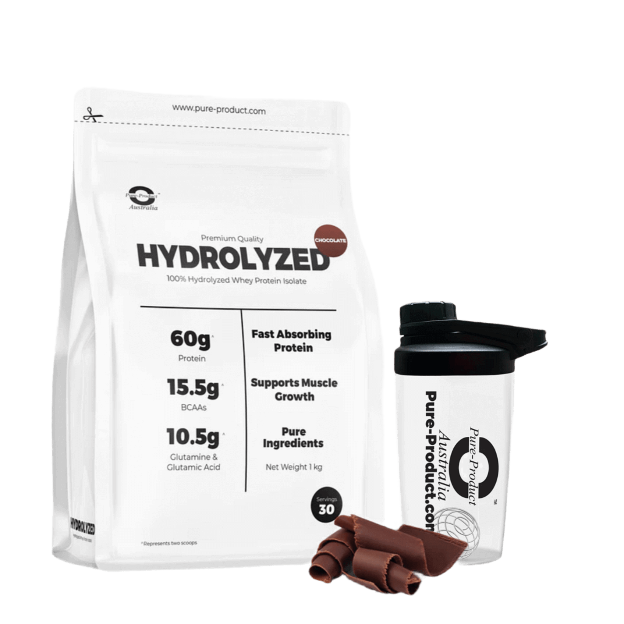 Hydrolyzed Whey Protein Isolate (NZ Grass-Fed) with 60g Protein, BCAA, and Shaker - Fuel for Peak Performance
