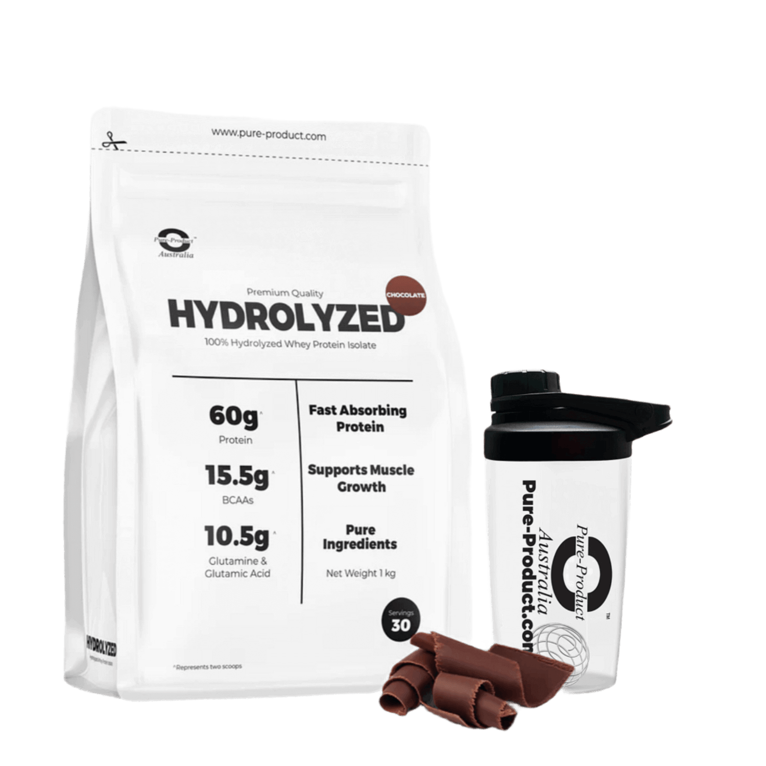 Hydrolyzed Whey Protein Isolate (NZ Grass-Fed) with 60g Protein, BCAA, and Shaker - Fuel for Peak Performance