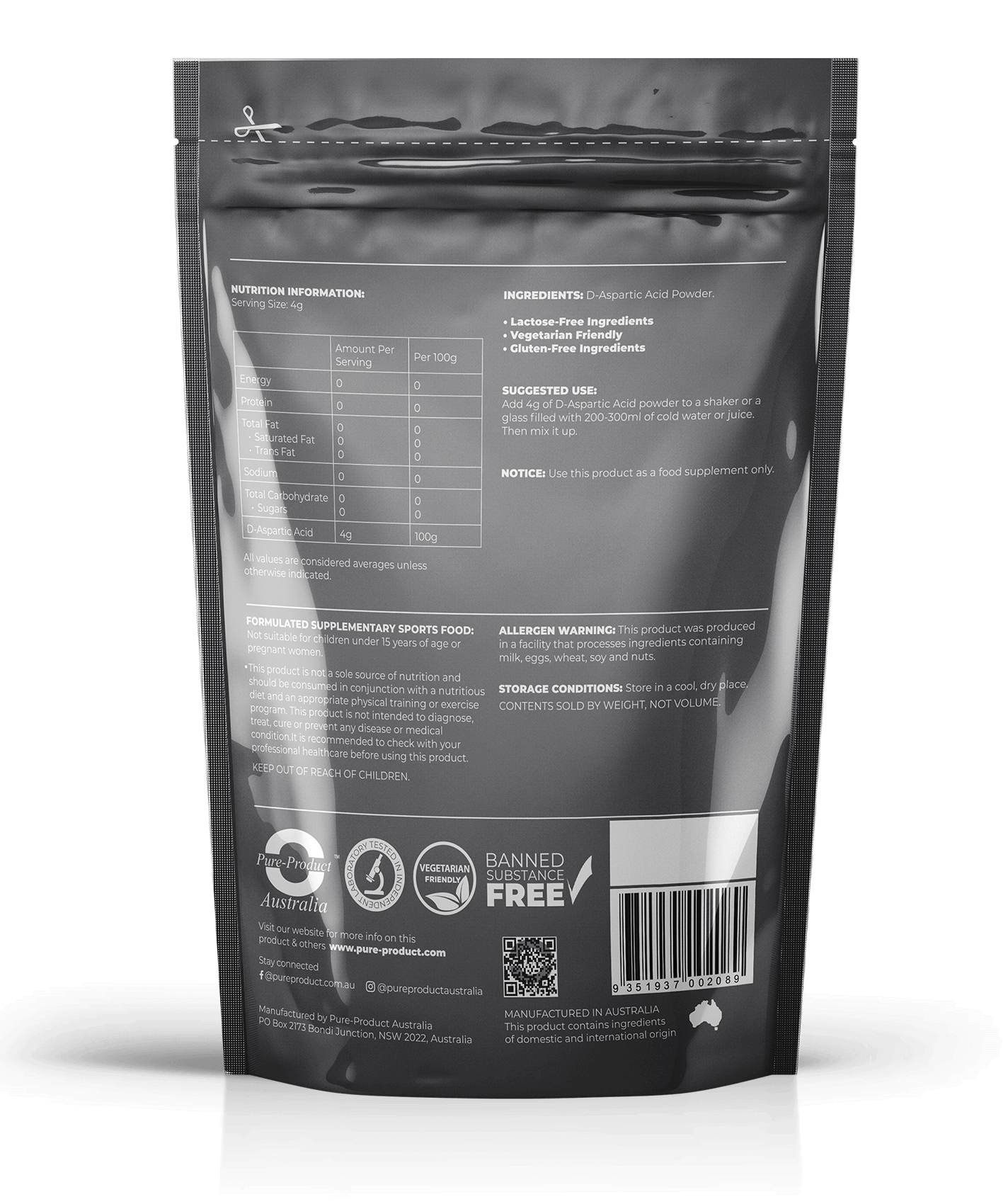 D-Aspartic Acid (D-AA) Powder, D-Aspartic Acid (D-AA) is a non-essential amino acid present in the human body and more specifically in our nervous and endocrine system, naturally created by the organism, with no need to be received by a particular food. A