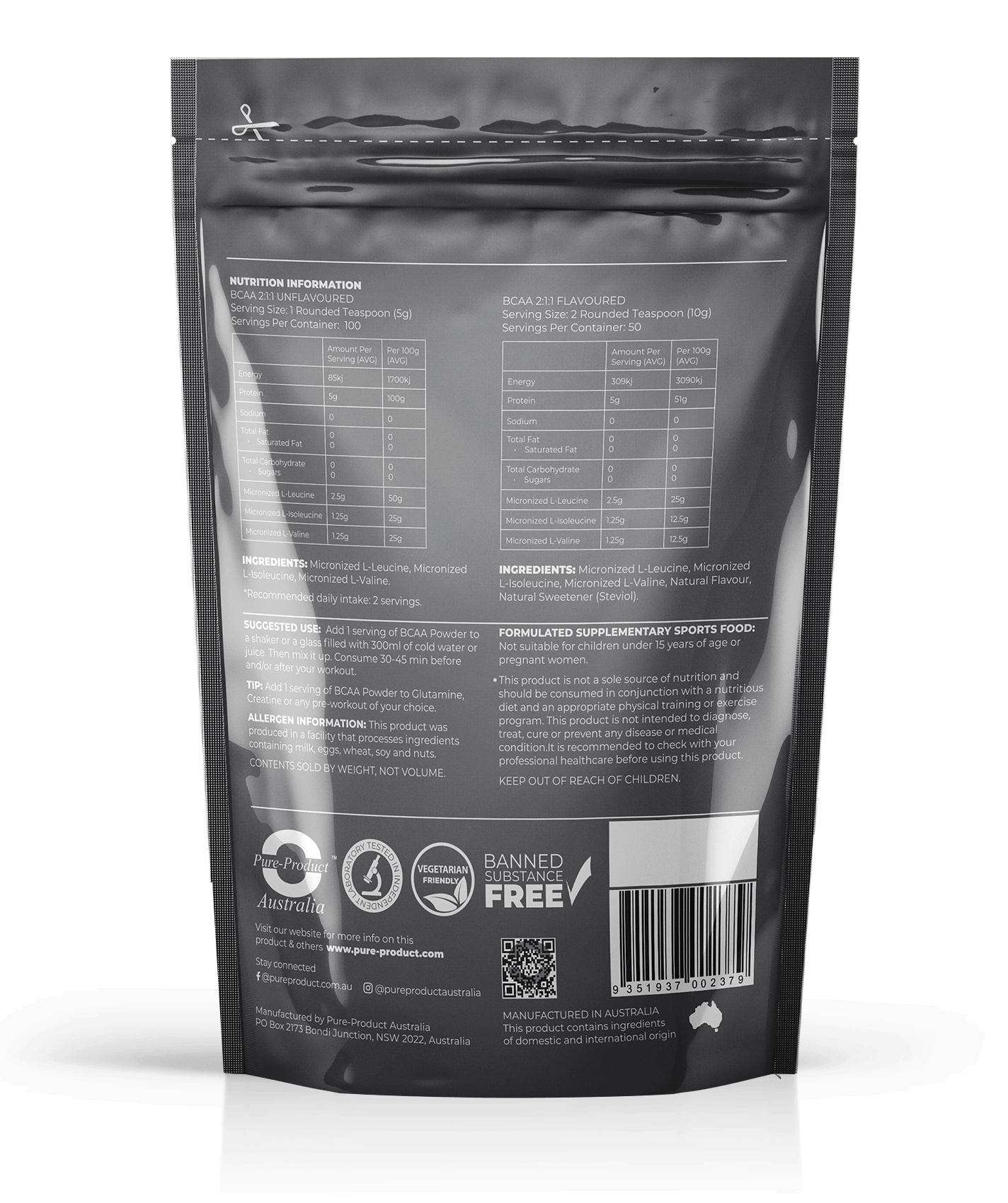 BCAA Powder 2:1:1, Branched Chain Amino Acids (BCAAs) are three of the nine Essential Amino Acids with similar structures that beneficially influence the muscles. As they cannot be naturally produced by our body, they must be obtained through protein-rich