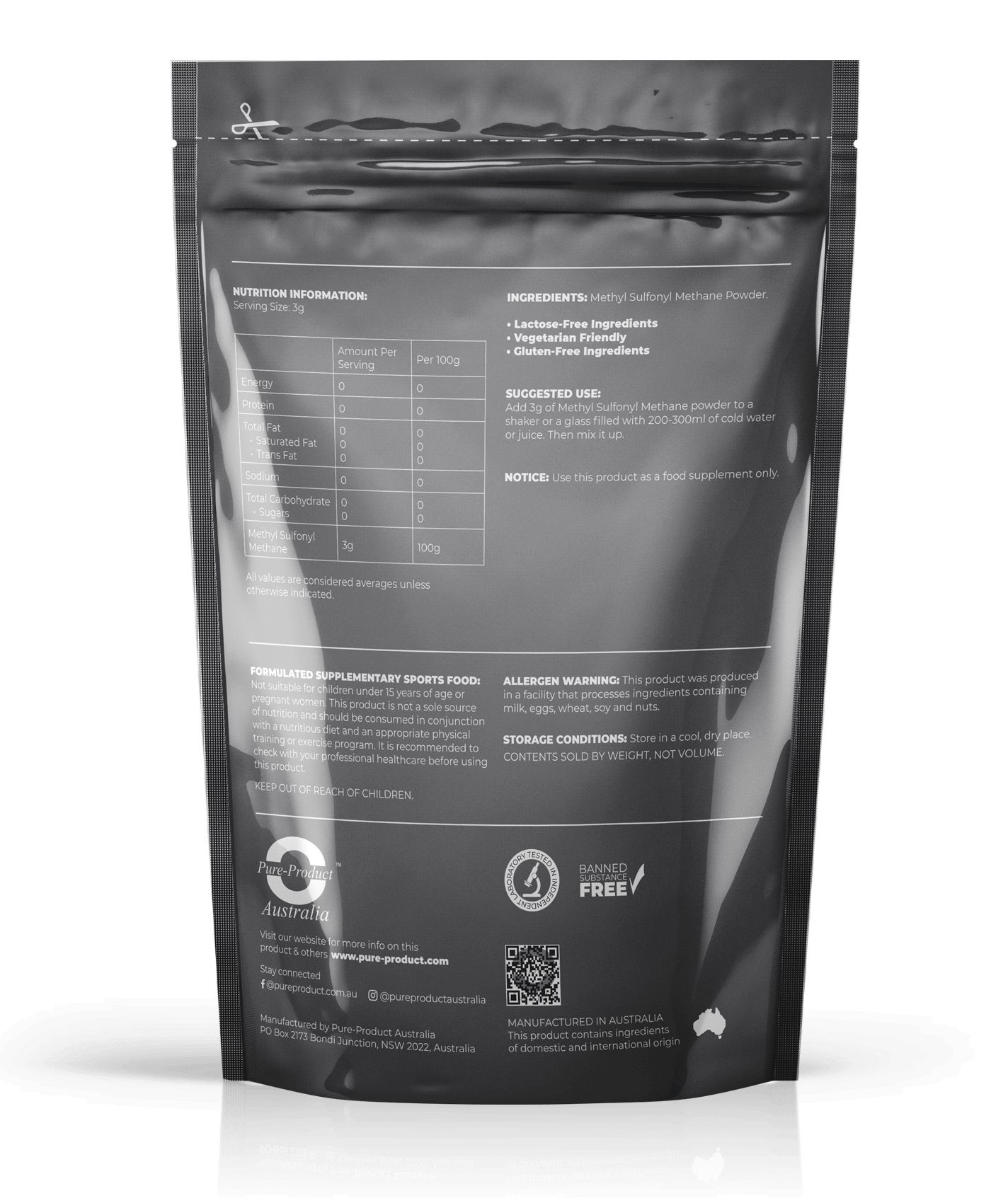 Methyl Sulfonyl Methane (MSM) supplement
