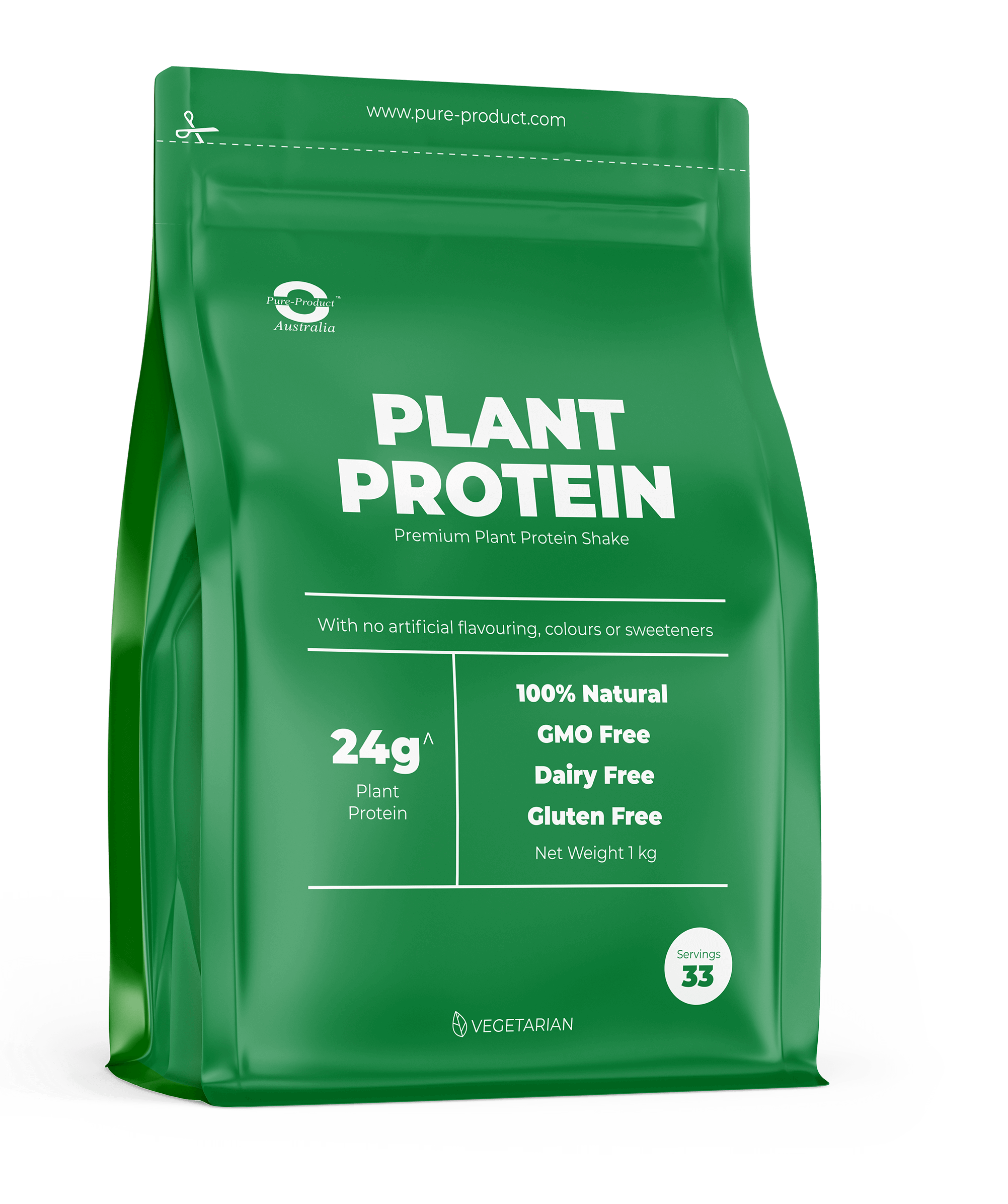 Premium Plant Protein Isolate Powder - 24g Protein, 100% Natural, GMO Free, Dairy Free, Gluten Free, Vegetarian, 1kg Green Packaging