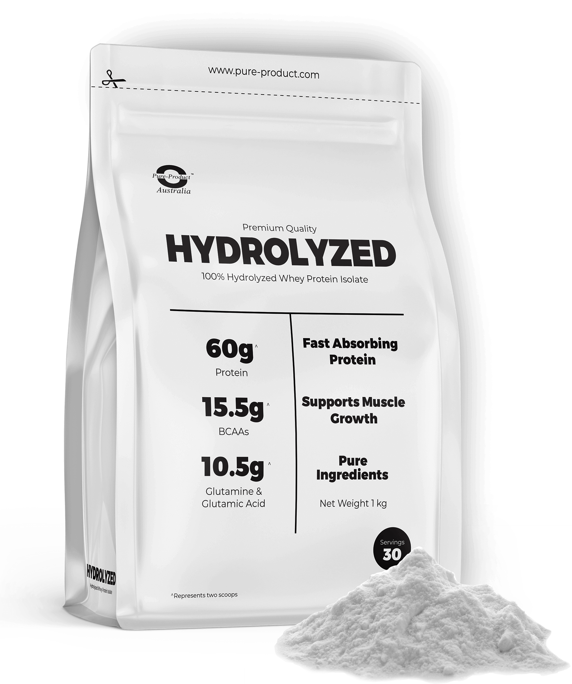 Hydrolyzed Whey Protein Isolate (HWPI): 100% New Zealand Grass-Fed, 60g Protein, 15.5g BCAAs, 10.5g Glutamine, Supports Muscle Growth