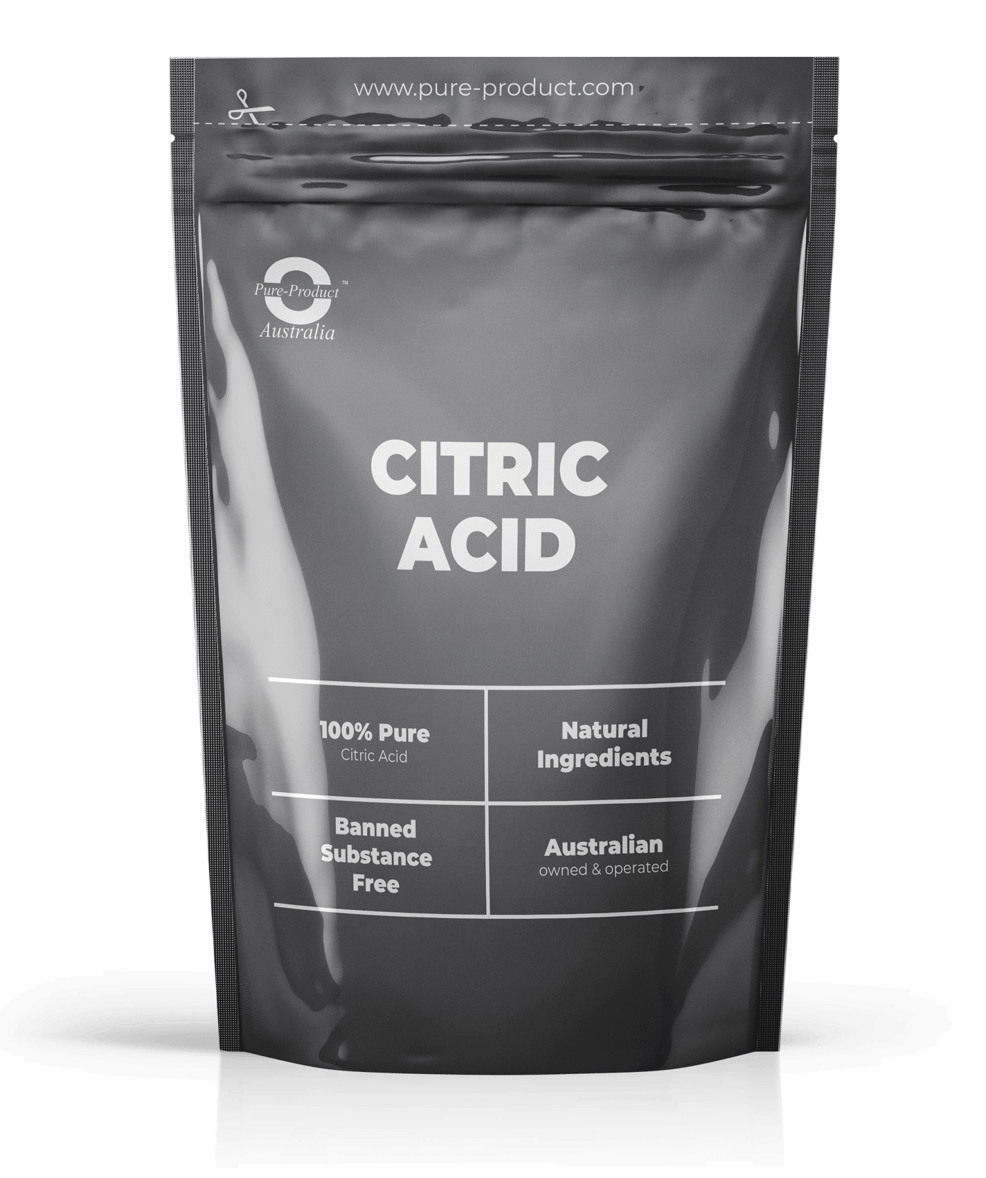 Pure citric acid powder with natural ingredients, banned substance-free, by Pure Product Australia.