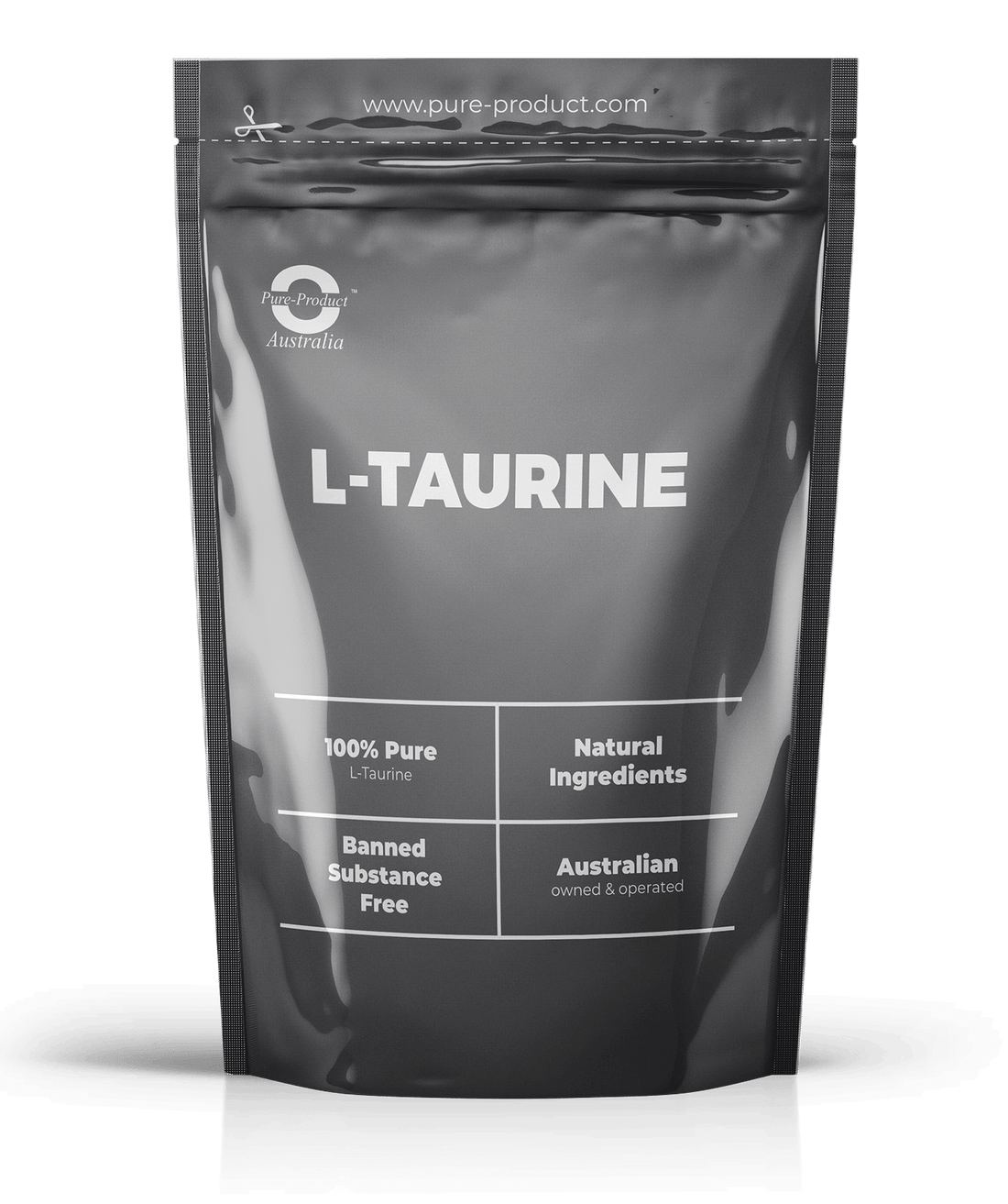 L-Taurine supplement package, 100% pure, natural ingredients, banned substance free, Australian owned and operated