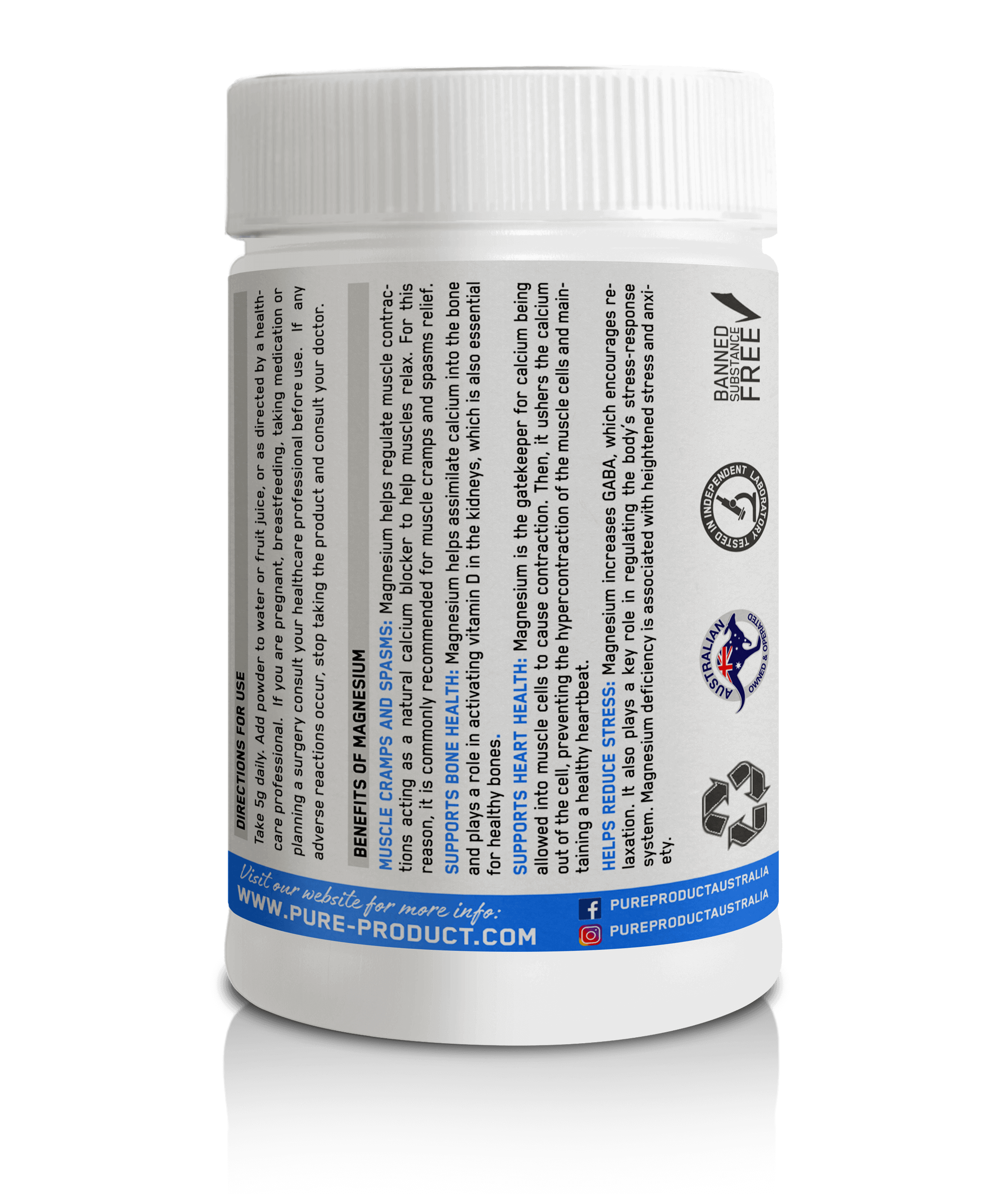Magnesium Powder Pure Product Australia Magnesium Powder (Sugar-free drink mix) is a mineral vital for the proper functioning of the body. As the body can’t make it, you need to obtain it from your diet. Though it’s possible to get adequate amounts of thi