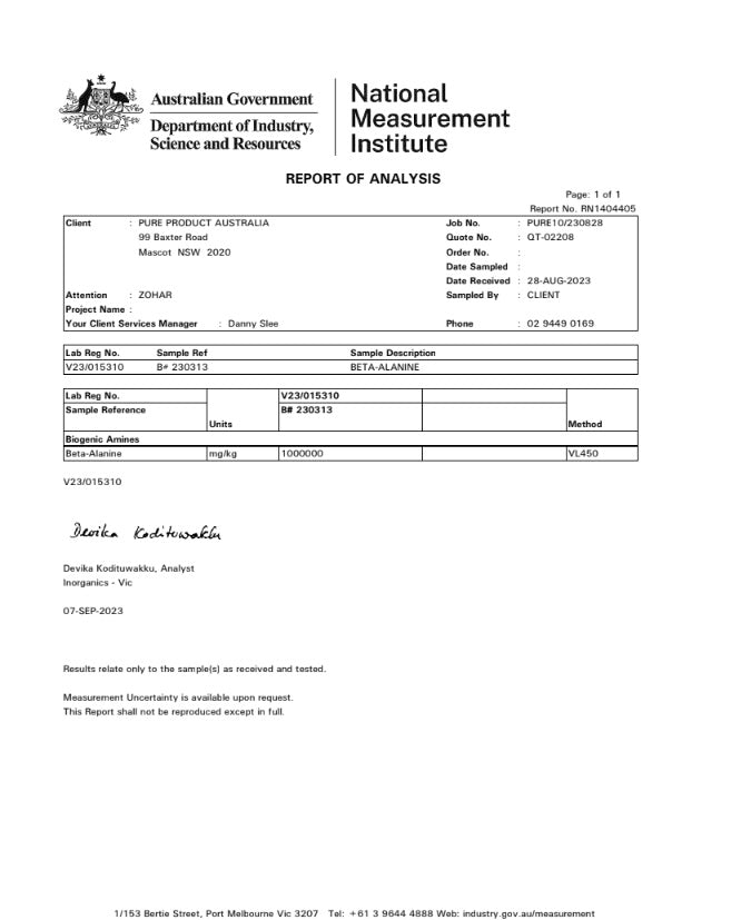 Beta-Alanine Certificate of Analysis
