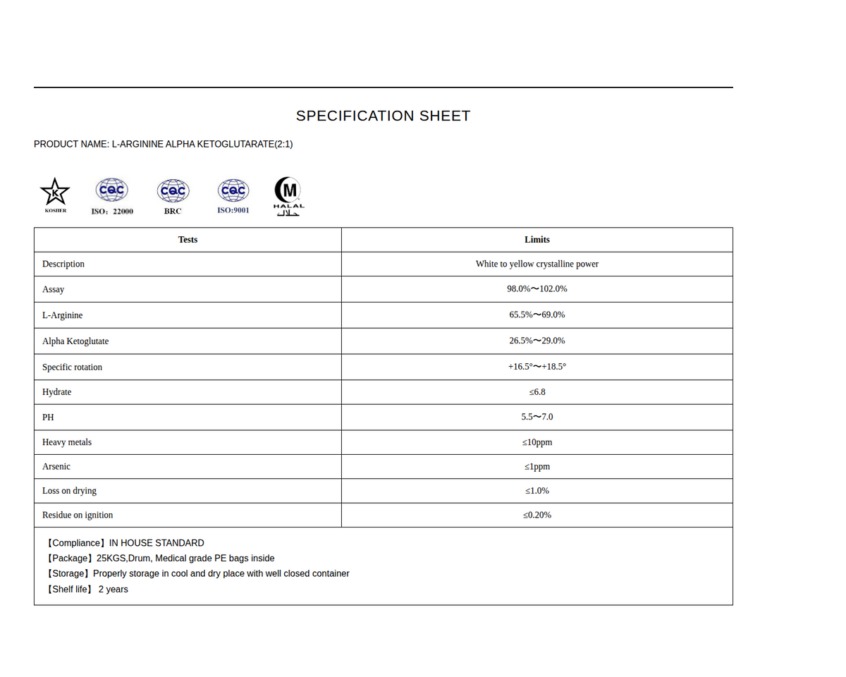 AAKG Certificate of Analysis, September 2026