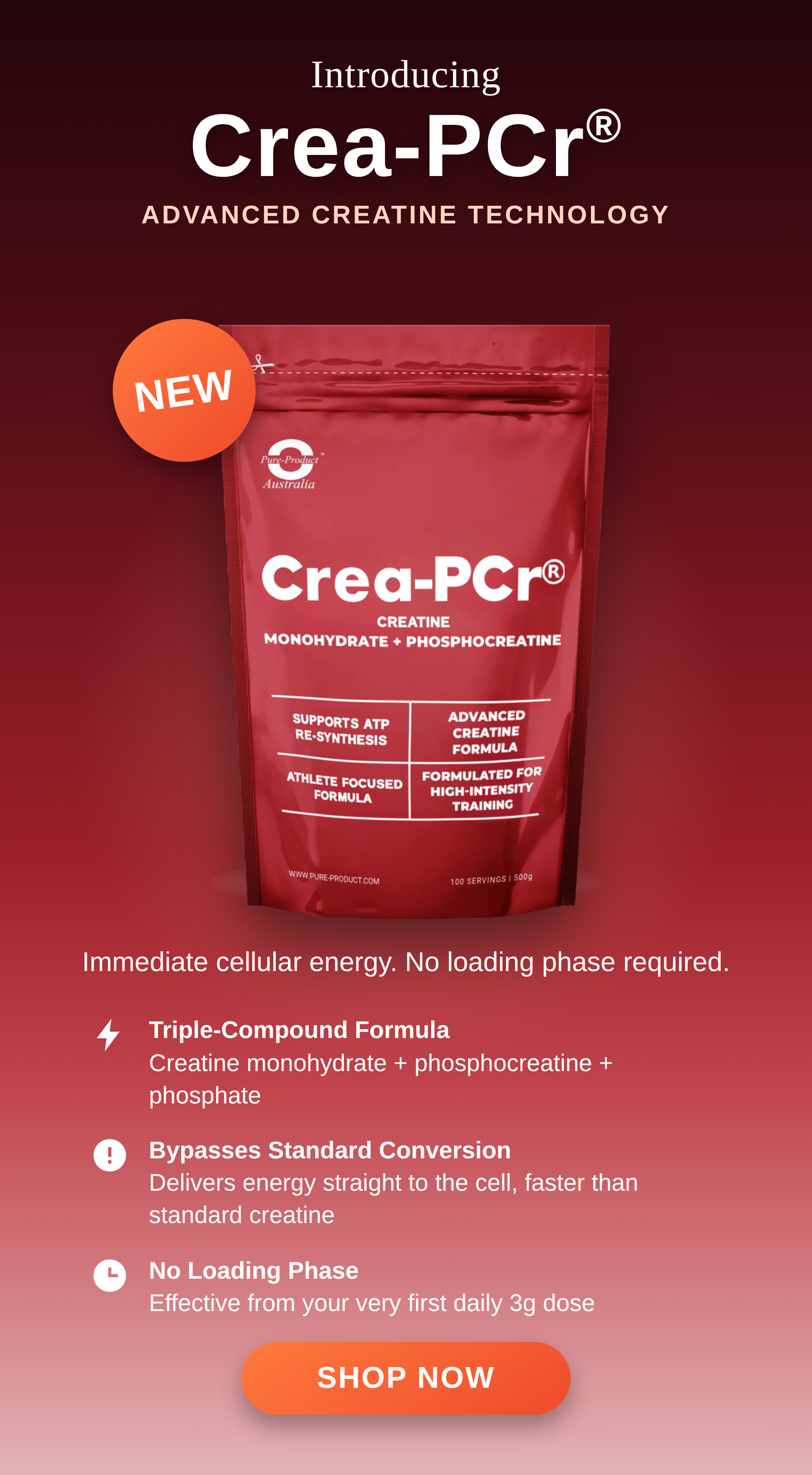 Crea-PCr® packaging showcasing creatine-phosphate blend brain energy benefits for immediate cellular performance.