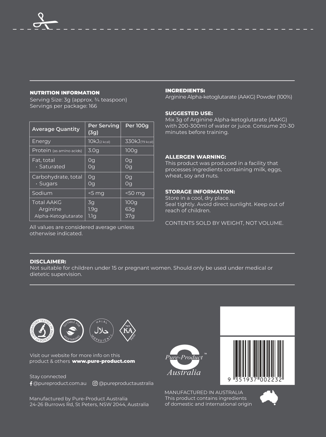 L-Arginine Alpha-Ketoglutarate AAKG powder Pure Product Australia