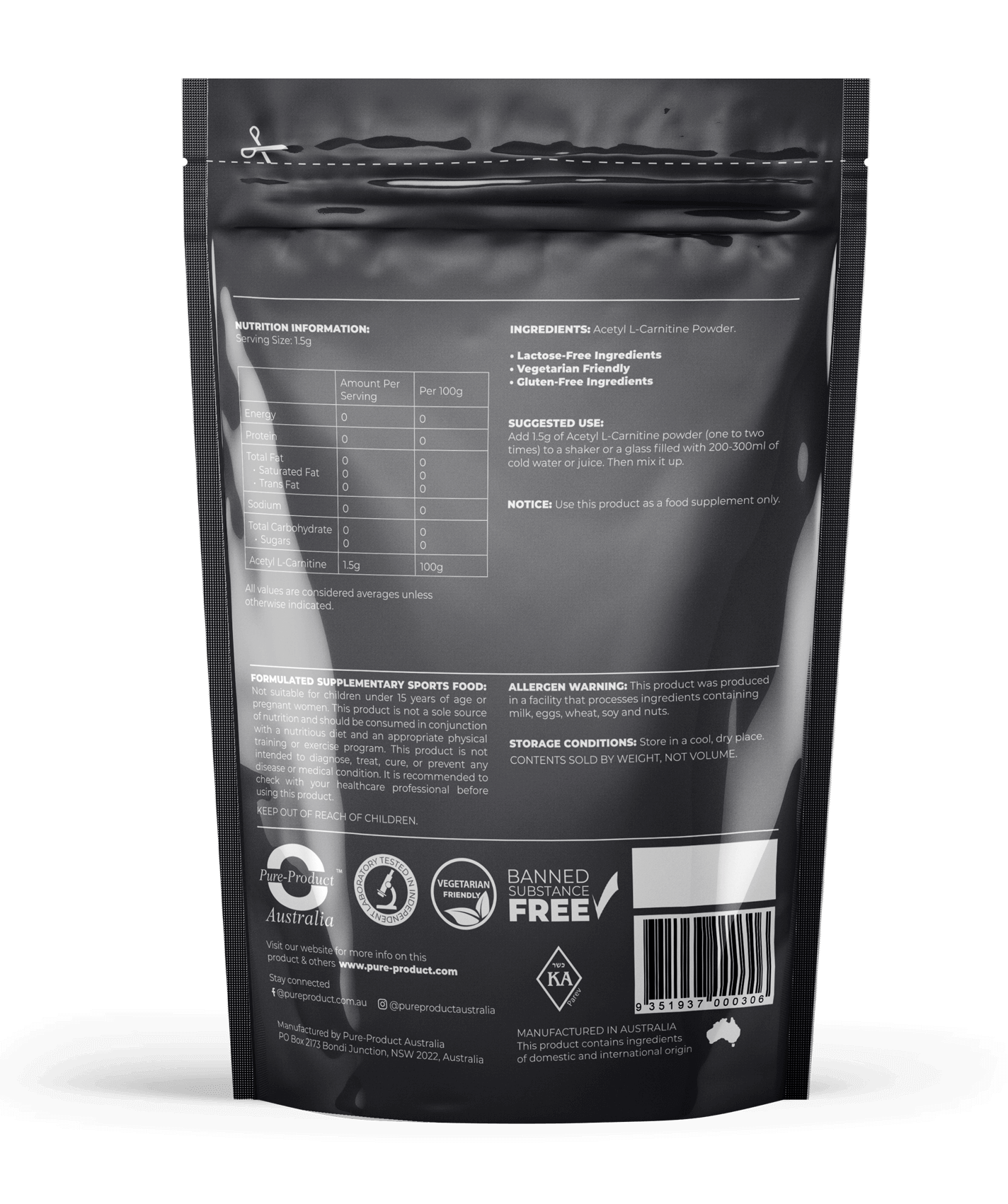 Acetyl L-Carnitine Powder (ALCAR) Pure Product Australia Acetyl L-Carnitine Powder (ALCAR) Pure Product Australia