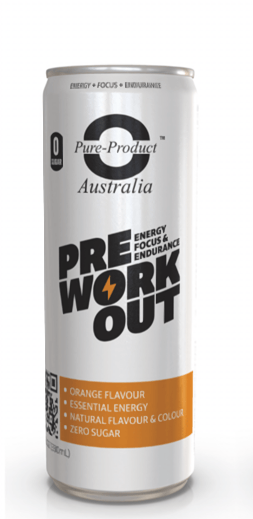 Pre-Workout Ready to Drink - Orange Energy Can by Pure Product Australia, featuring zero sugar and essential energy.