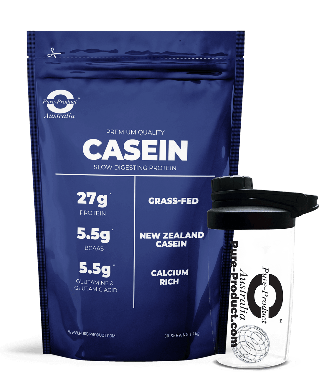 Premium quality grass-fed New Zealand micellar casein protein with shaker for athletes seeking optimal performance and recovery.