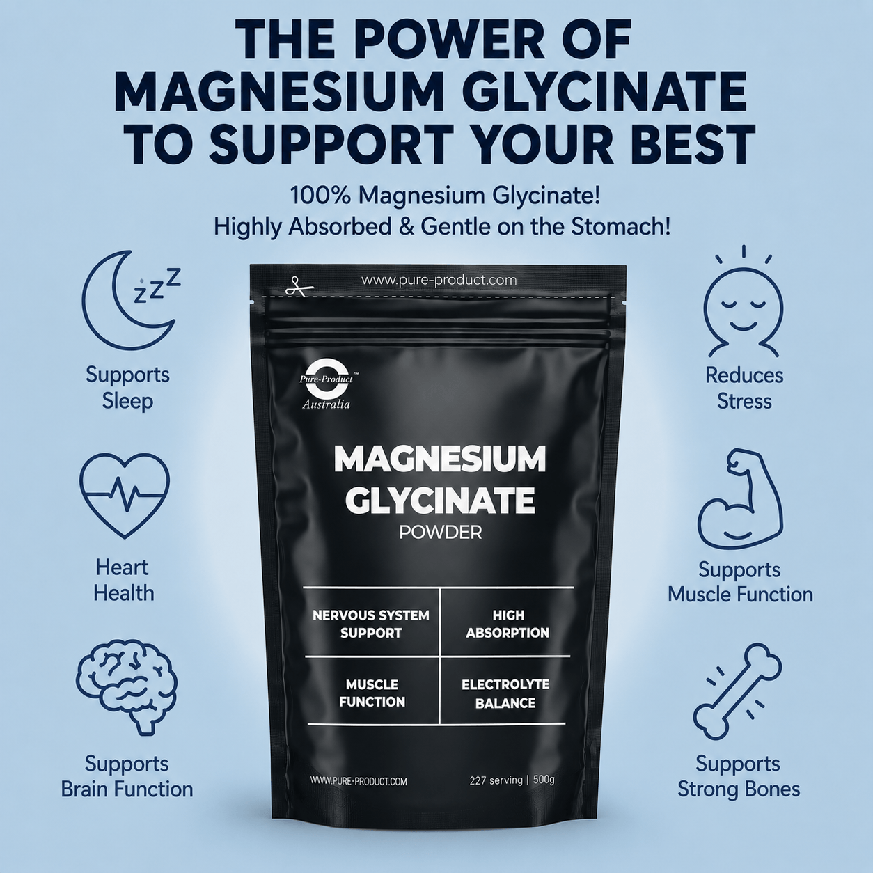 Magnesium Glycinate powder mixed in water Pure Product Australia