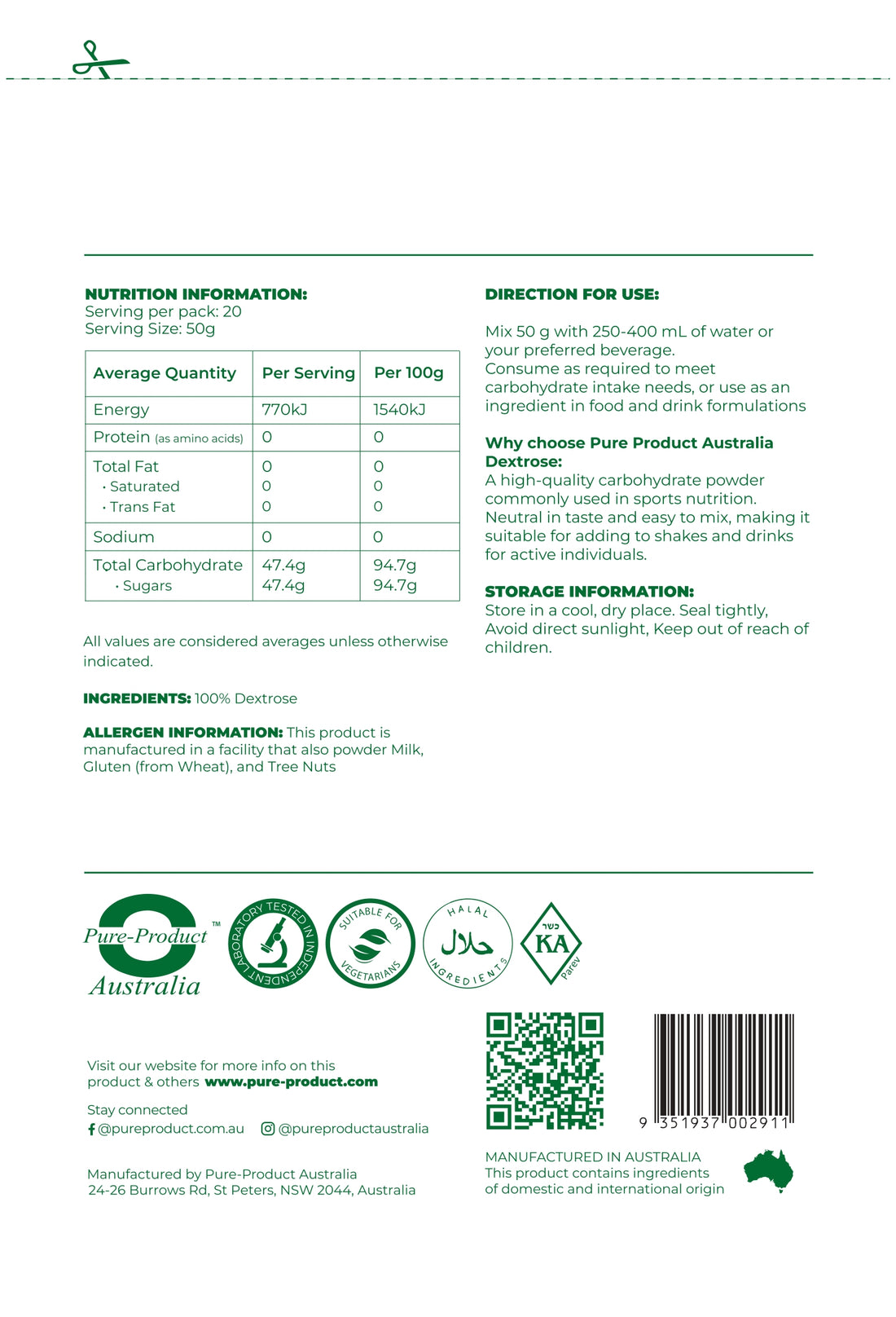 Dextrose monohydrate powder Pure Product Australia