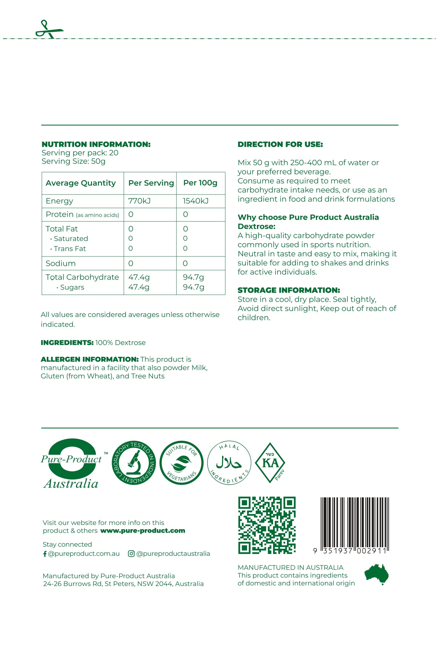 Dextrose monohydrate powder Pure Product Australia