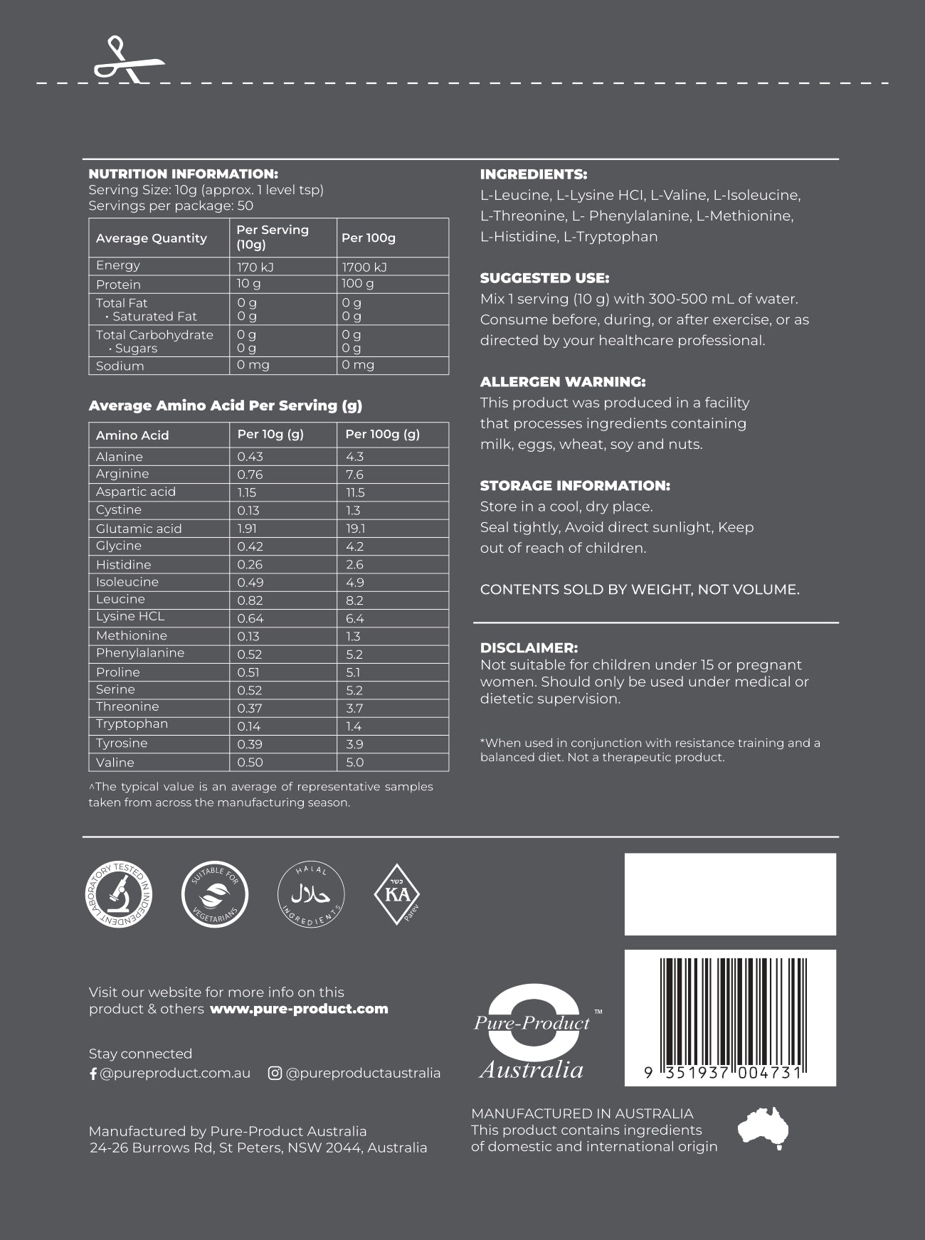 Essential Amino Acids EAA powder Pure Product Australia