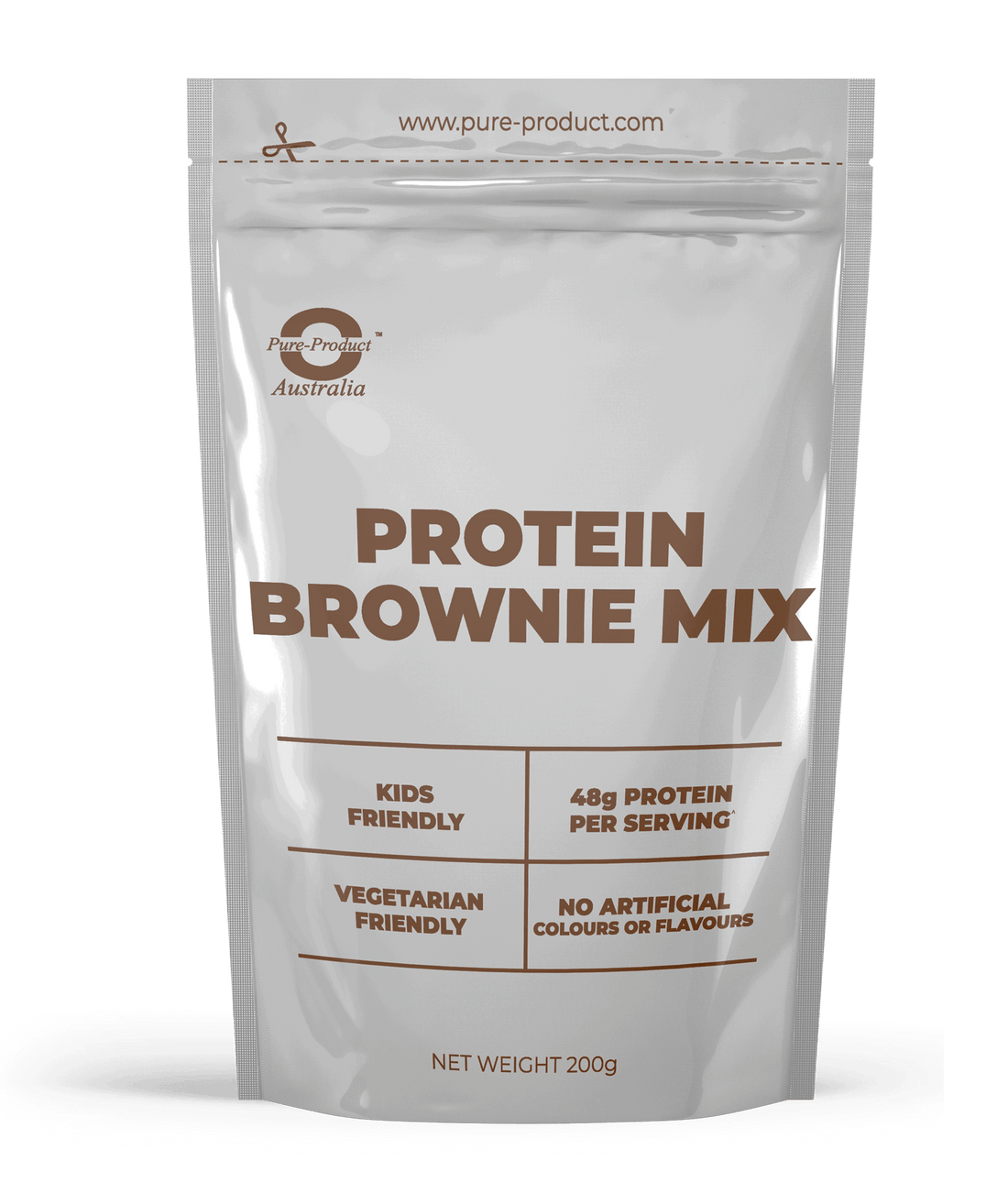 Protein Brownie Mix Pure Product Australia No need to feel guilty about eating these brownies! Pure Product Protein Brownie Mix is a quick and easy-to-make treat that will satisfy your sweet tooth cravings whilst supporting your health and fitness goals.