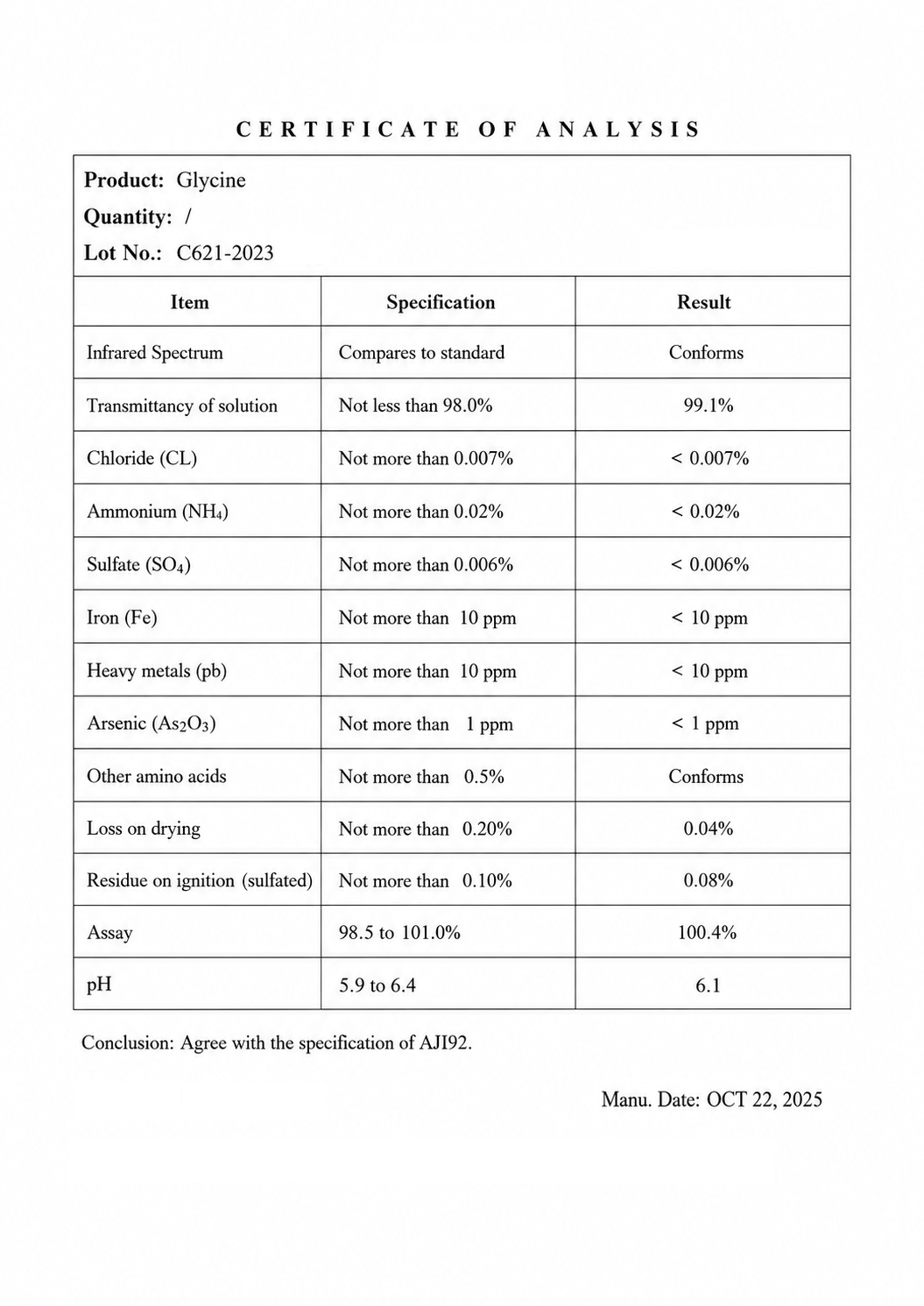 Glycine powder Pure Product Australia