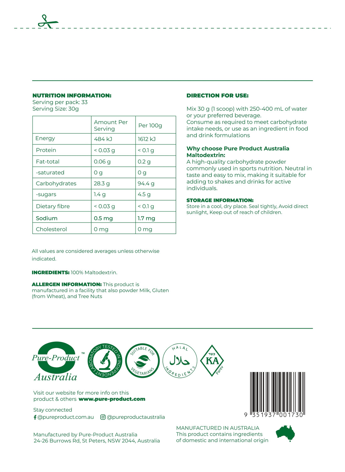 Maltodextrin powder Pure Product Australia