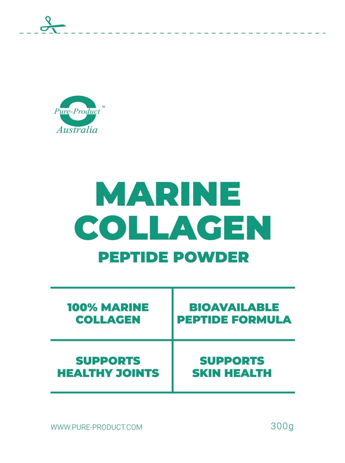 Marine Collagen Peptides packaging showcasing its benefits for skin and joints, 100% marine collagen, and bioavailable formula.
