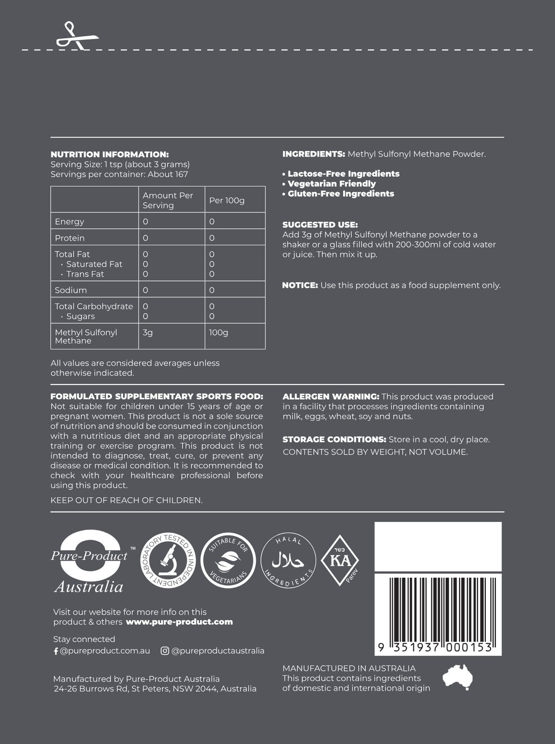 Methyl Sulfonyl Methane (MSM)