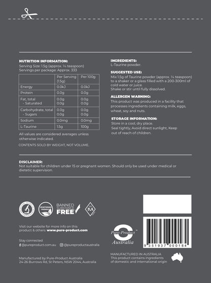 Taurine powder Pure Product Australia
