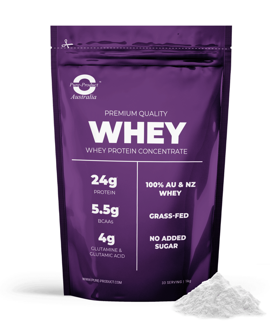 Pure Performance Whey Protein Concentrate - 24g Protein, Grass-Fed, Aussie &amp; NZ Sourced, No Added Sugar, Premium Quality