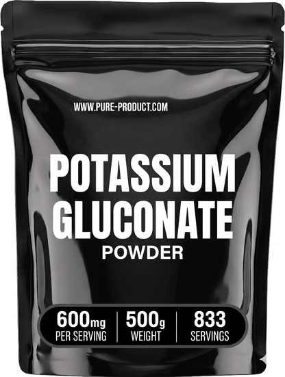 Potassium gluconate powder 500g tub by Pure Product Australia, 600mg per serving