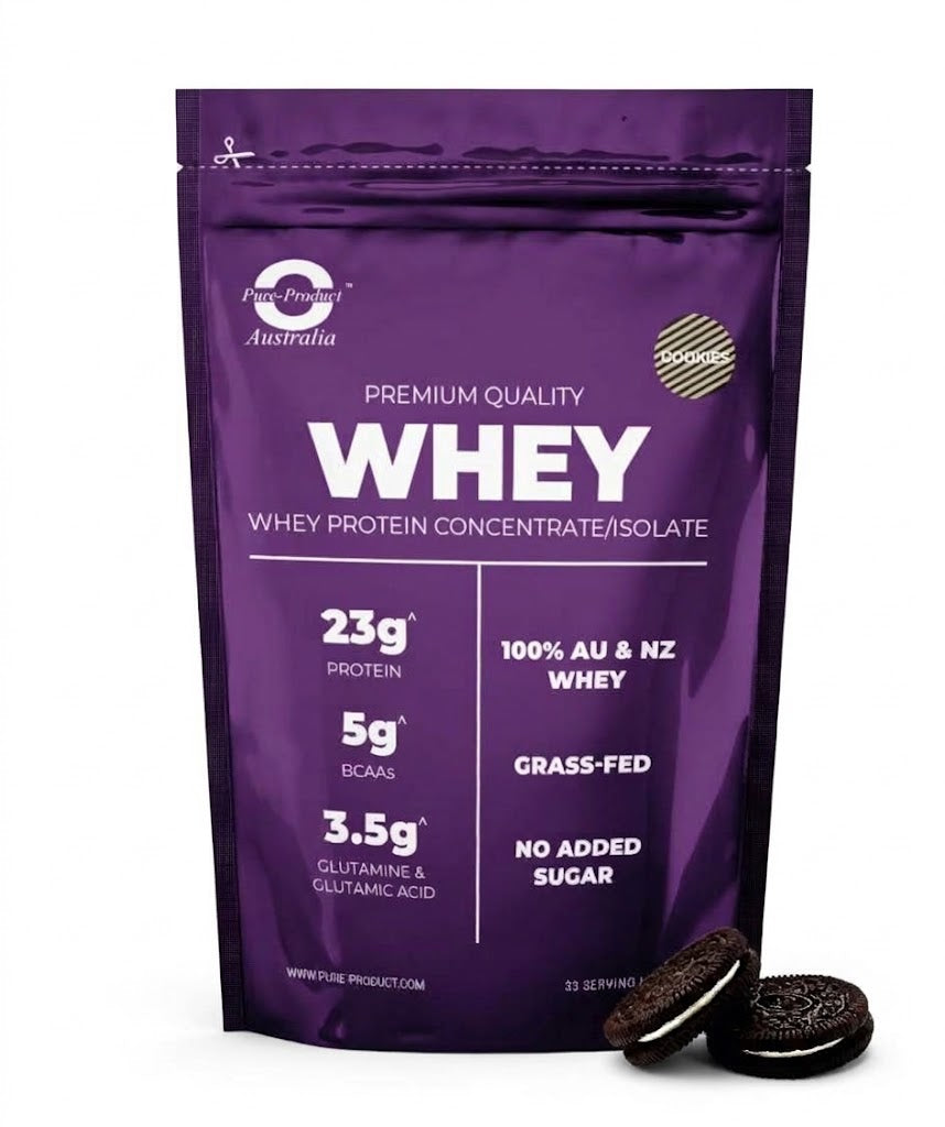 Pure Product Australia Whey Protein Blend Cookies &amp; Cream, grass-fed WPC + WPI, 24g protein per serve