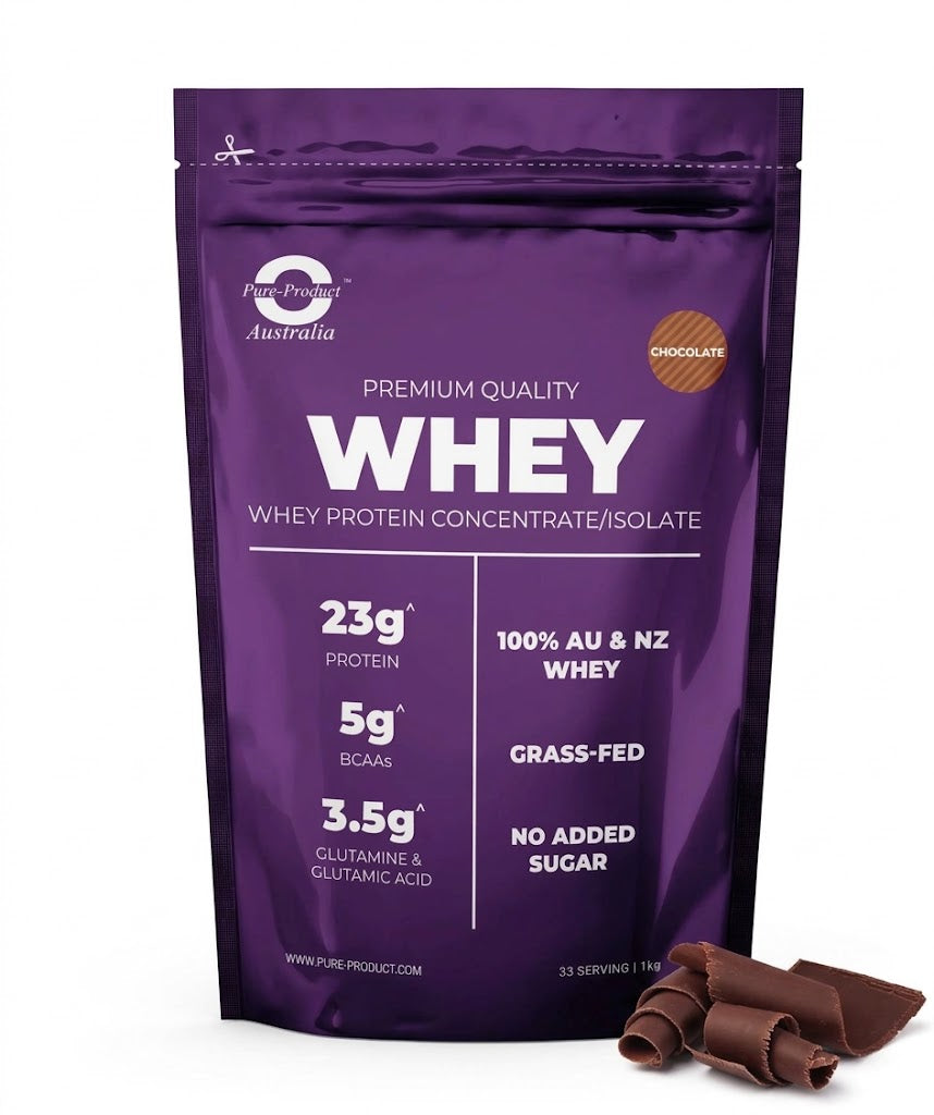 Pure Product Australia Whey Protein Blend Chocolate, grass-fed WPC + WPI, 24g protein per serve