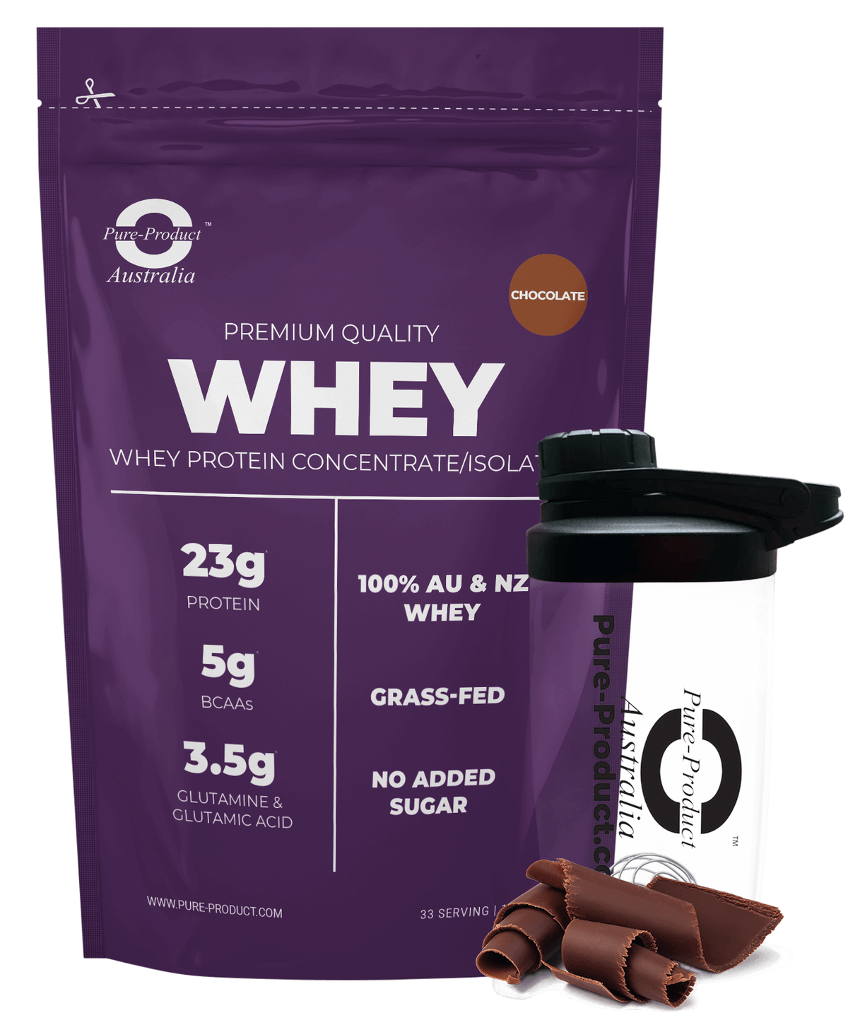 Chocolate Whey Protein Blend by Pure Product Australia, stevia-sweetened, no artificial sweeteners