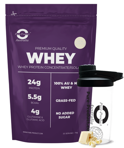 Pure Product Australia Whey Protein Blend flavour range, grass-fed WPC + WPI