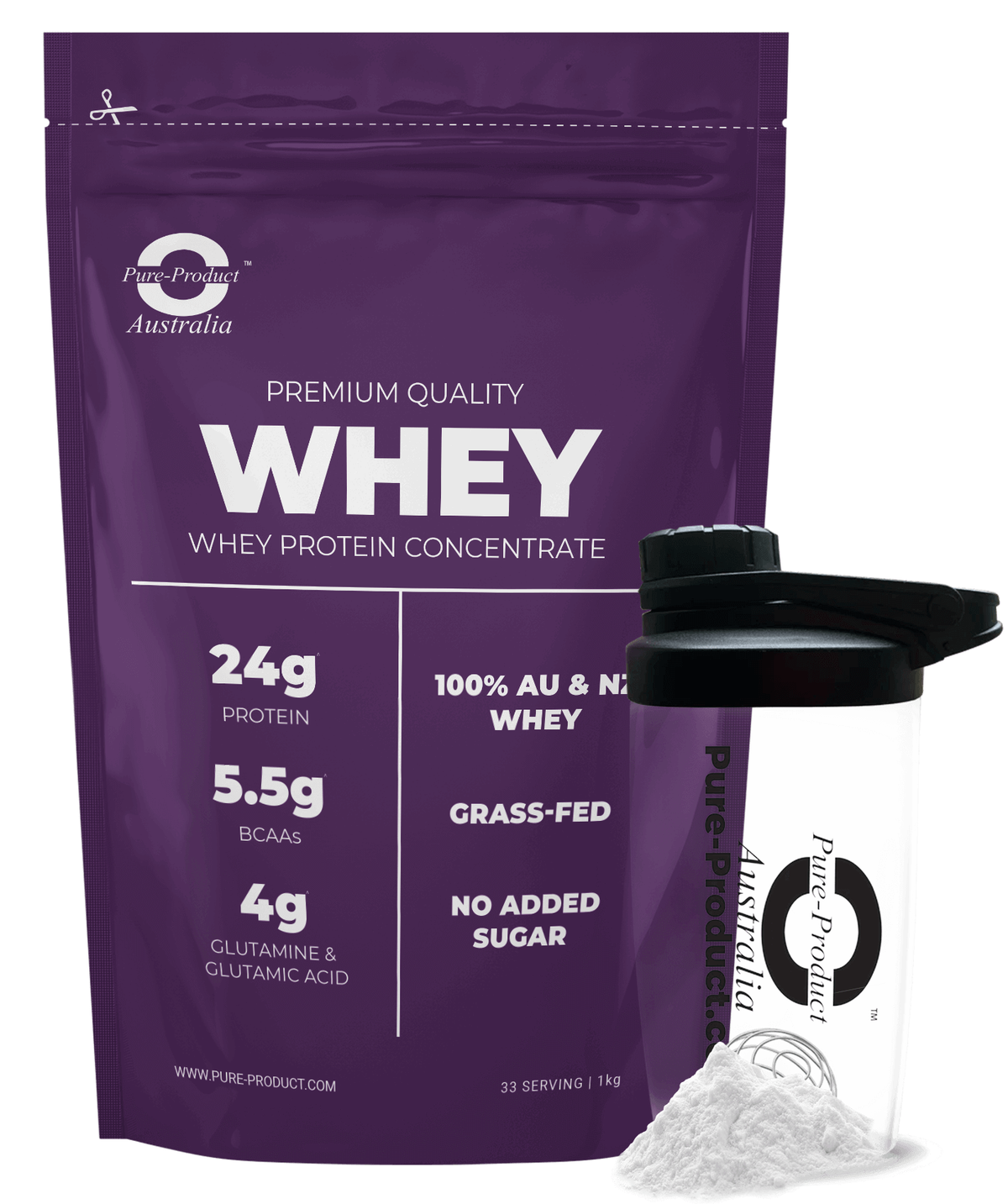 Unflavoured Whey Protein Concentrate by Pure Product Australia, no added flavour or sweetener