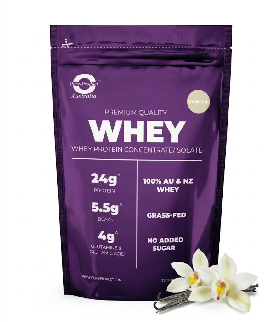 Pure Product Australia Whey Protein Blend Vanilla, grass-fed WPC + WPI, 24g protein per serve